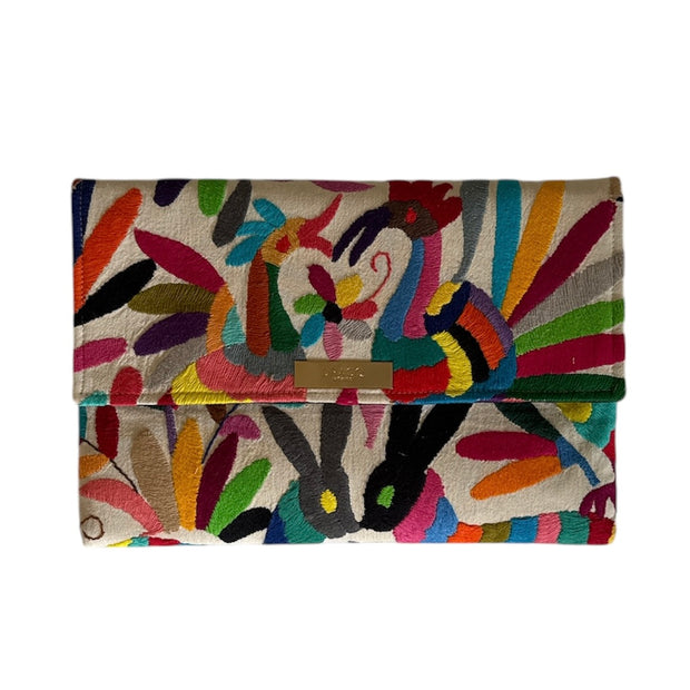 White/Multi Otomi Clutch (Birds)