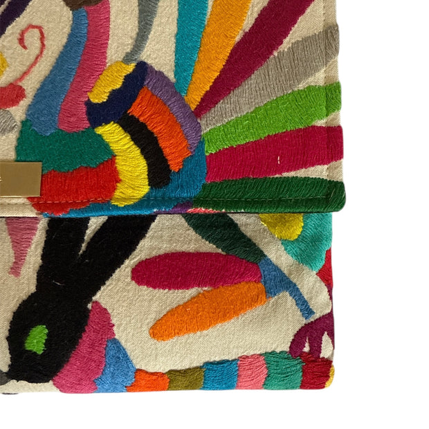 White/Multi Otomi Clutch (Birds)