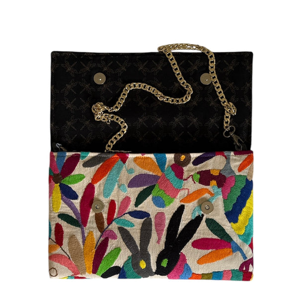 White/Multi Otomi Clutch (Birds)