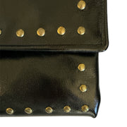 Black Leather Crossbody with Beaded Strap