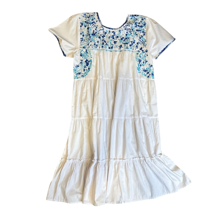 White/Blue & Turquise Ruffle Midi Dress (L/XL)