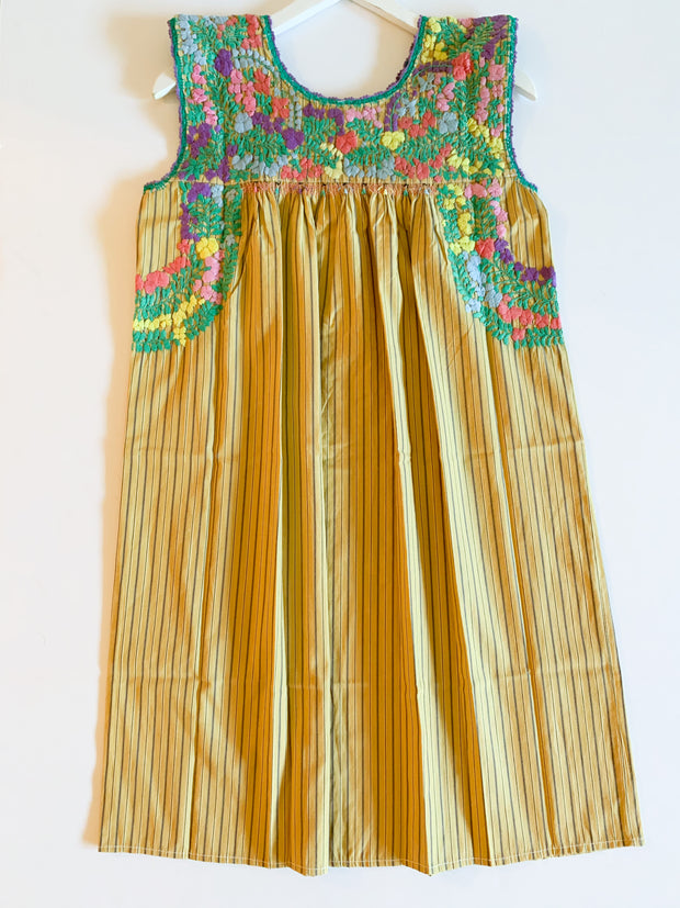 Mustard Pinstriped/Multi Sleeveless Dress (Small)